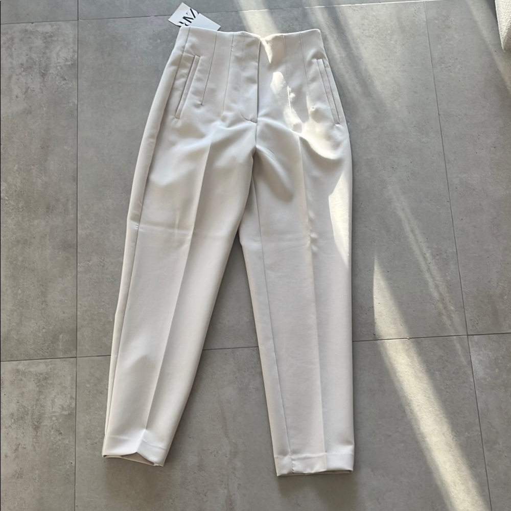 Elegant Cream High-Waisted Trousers